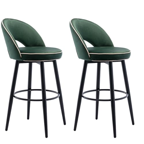 Barhocker aus Napa-PU-Leder, 2er-Set, 360° drehbare Barhocker mit Rückenlehne, gepolsterte Küchenstühle mit Stahlbeinen und Fußstütze, for Küchentheke, Restaurant, Lounge, Pub(Green velvet,80cm) von JOPUYRNMA