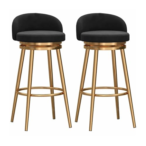JOPUYRNMA 2 Stück um 360° drehbare Barhocker, Barhocker in Thekenhöhe, Barstühle aus Samt mit Rückenlehne und Fußstütze, gepolsterte Hocker for die Kücheninsel(Gold Black,65cm) von JOPUYRNMA