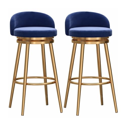 JOPUYRNMA 2 Stück um 360° drehbare Barhocker, Barhocker in Thekenhöhe, Barstühle aus Samt mit Rückenlehne und Fußstütze, gepolsterte Hocker for die Kücheninsel(Gold Blue,75cm) von JOPUYRNMA