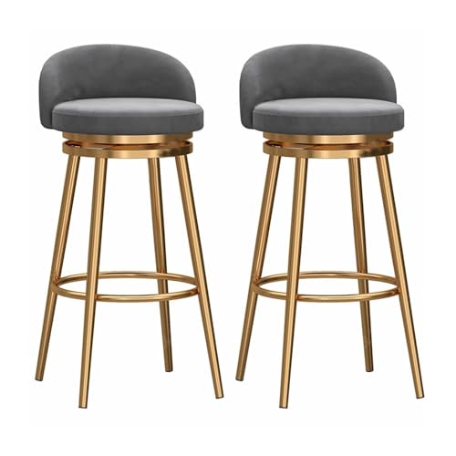JOPUYRNMA 2 Stück um 360° drehbare Barhocker, Barhocker in Thekenhöhe, Barstühle aus Samt mit Rückenlehne und Fußstütze, gepolsterte Hocker for die Kücheninsel(Gold Gray,65cm) von JOPUYRNMA