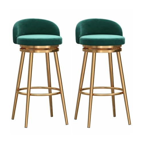 JOPUYRNMA 2 Stück um 360° drehbare Barhocker, Barhocker in Thekenhöhe, Barstühle aus Samt mit Rückenlehne und Fußstütze, gepolsterte Hocker for die Kücheninsel(Gold Green,65cm) von JOPUYRNMA