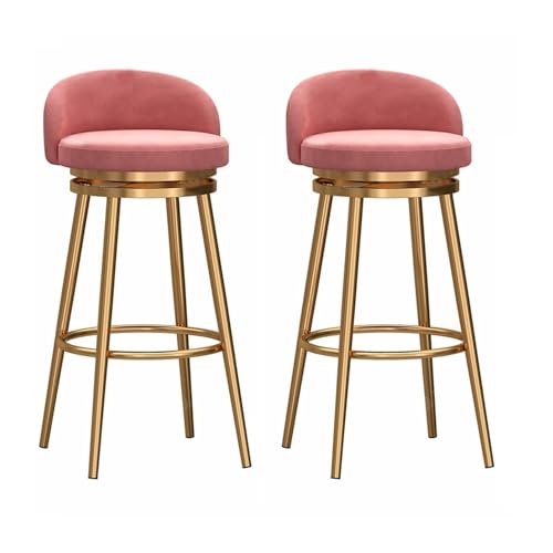 JOPUYRNMA 2 Stück um 360° drehbare Barhocker, Barhocker in Thekenhöhe, Barstühle aus Samt mit Rückenlehne und Fußstütze, gepolsterte Hocker for die Kücheninsel(Gold Pink,65cm) von JOPUYRNMA