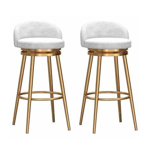 JOPUYRNMA 2 Stück um 360° drehbare Barhocker, Barhocker in Thekenhöhe, Barstühle aus Samt mit Rückenlehne und Fußstütze, gepolsterte Hocker for die Kücheninsel(Gold White,75cm) von JOPUYRNMA