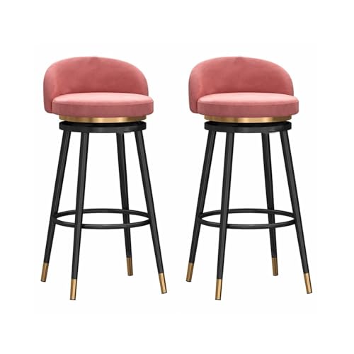 JOPUYRNMA 2 Stück um 360° drehbare Barhocker, Barhocker in Thekenhöhe, Barstühle aus Samt mit Rückenlehne und Fußstütze, gepolsterte Hocker for die Kücheninsel(Pink,75cm) von JOPUYRNMA