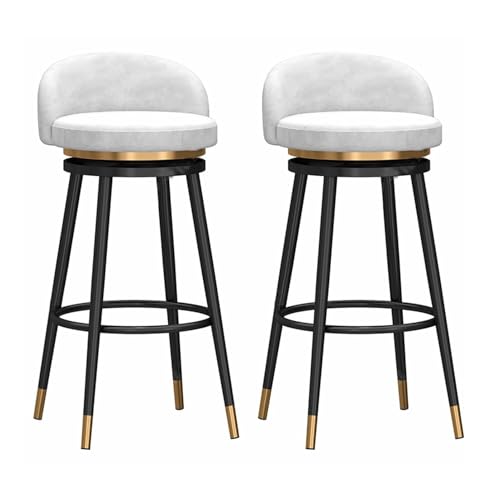 JOPUYRNMA 2 Stück um 360° drehbare Barhocker, Barhocker in Thekenhöhe, Barstühle aus Samt mit Rückenlehne und Fußstütze, gepolsterte Hocker for die Kücheninsel(White,75cm) von JOPUYRNMA