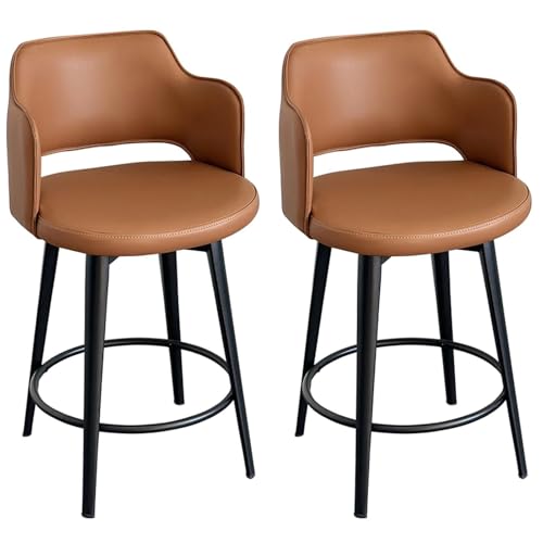JOPUYRNMA 2er-Set gepolsterte Barhocker, 360° drehbare Barhocker in Thekenhöhe, Barstuhl aus weichem PU-Leder mit Metallbeinen, for Küche, Restaurant, Lounge, Pub(Brown,55cm) von JOPUYRNMA