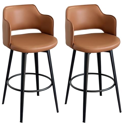 JOPUYRNMA 2er-Set gepolsterte Barhocker, 360° drehbare Barhocker in Thekenhöhe, Barstuhl aus weichem PU-Leder mit Metallbeinen, for Küche, Restaurant, Lounge, Pub(Brown,75cm) von JOPUYRNMA