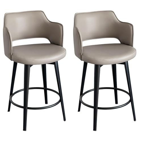 JOPUYRNMA 2er-Set gepolsterte Barhocker, 360° drehbare Barhocker in Thekenhöhe, Barstuhl aus weichem PU-Leder mit Metallbeinen, for Küche, Restaurant, Lounge, Pub(Gray,55cm) von JOPUYRNMA
