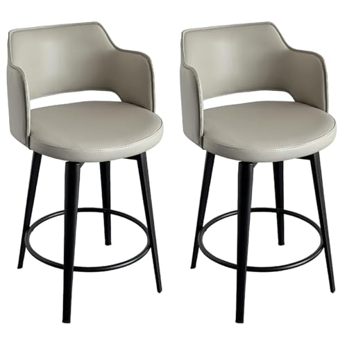 JOPUYRNMA 2er-Set gepolsterte Barhocker, 360° drehbare Barhocker in Thekenhöhe, Barstuhl aus weichem PU-Leder mit Metallbeinen, for Küche, Restaurant, Lounge, Pub(Gray 1,55cm) von JOPUYRNMA