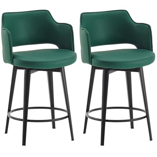 JOPUYRNMA 2er-Set gepolsterte Barhocker, 360° drehbare Barhocker in Thekenhöhe, Barstuhl aus weichem PU-Leder mit Metallbeinen, for Küche, Restaurant, Lounge, Pub(Green,55cm) von JOPUYRNMA