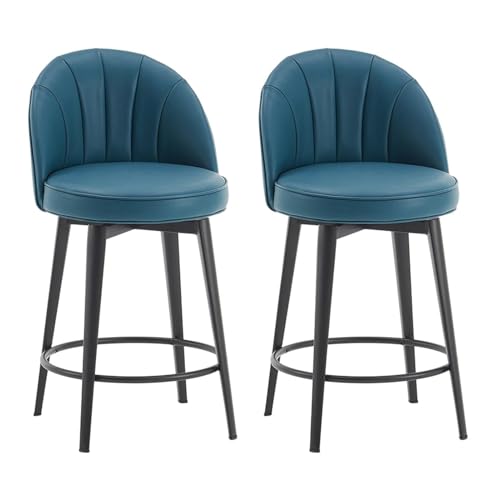 JOPUYRNMA 2er-Set um 360 ° drehbare Barhocker, Barhocker aus weichem PU-Leder, gepolsterte Küchenstühle mit Stahlbeinen und Fußstütze, for Theke, Restaurant, Lounge, Pub(Blue,57cm) von JOPUYRNMA