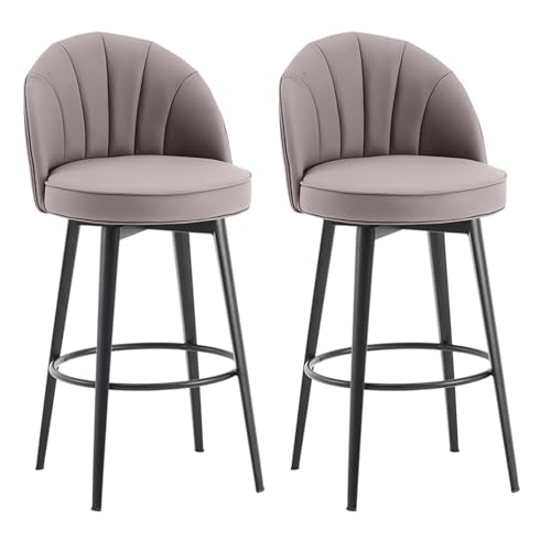 JOPUYRNMA 2er-Set um 360 ° drehbare Barhocker, Barhocker aus weichem PU-Leder, gepolsterte Küchenstühle mit Stahlbeinen und Fußstütze, for Theke, Restaurant, Lounge, Pub(Milk Tea Gray,57cm) von JOPUYRNMA