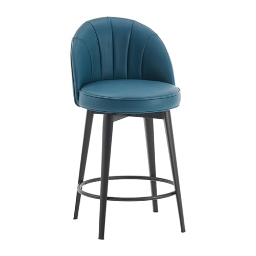 JOPUYRNMA 360 ° drehbare Barhocker, Barhocker aus weichem PU-Leder, gepolsterte Barstühle mit Stahlbeinen und Fußstütze, for Küchentheke, Restaurant, Lounge, Pub(Blue,57cm) von JOPUYRNMA