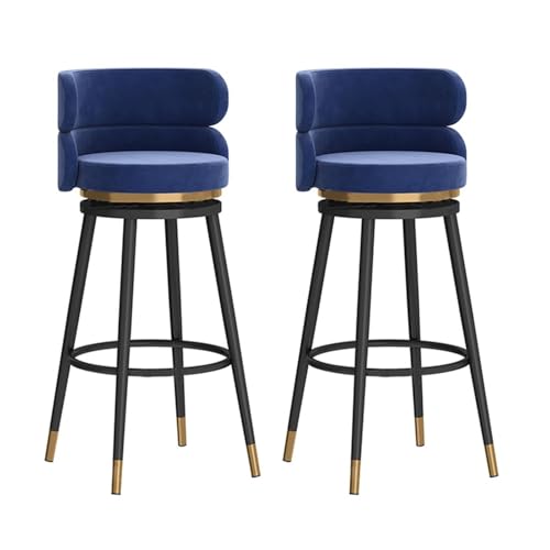 JOPUYRNMA 360° drehbare Barhocker aus Samt, 2er-Set, Moderne gepolsterte Barhocker in Küchenthekenhöhe, Barstühle mit Metallrahmen for Bar, Zuhause, Pub, Esszimmer(Black Blue,65cm) von JOPUYRNMA