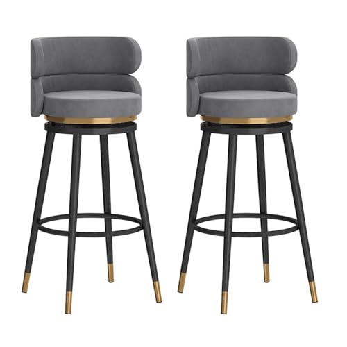 JOPUYRNMA 360° drehbare Barhocker aus Samt, 2er-Set, Moderne gepolsterte Barhocker in Küchenthekenhöhe, Barstühle mit Metallrahmen for Bar, Zuhause, Pub, Esszimmer(Black Gray,75cm) von JOPUYRNMA