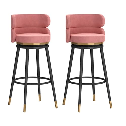 JOPUYRNMA 360° drehbare Barhocker aus Samt, 2er-Set, Moderne gepolsterte Barhocker in Küchenthekenhöhe, Barstühle mit Metallrahmen for Bar, Zuhause, Pub, Esszimmer(Black Pink,65cm) von JOPUYRNMA