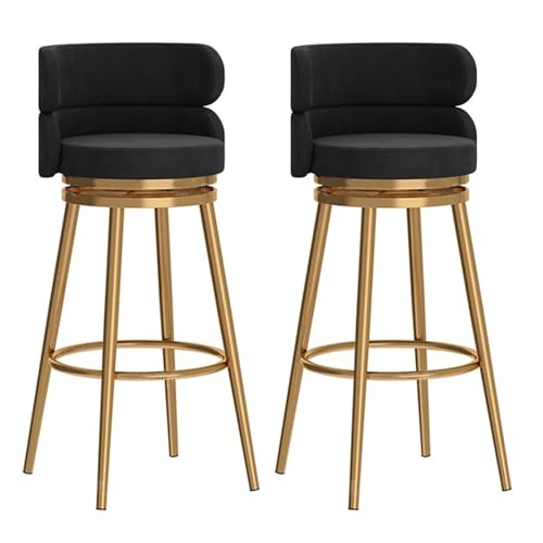 JOPUYRNMA 360° drehbare Barhocker aus Samt, 2er-Set, Moderne gepolsterte Barhocker in Küchenthekenhöhe, Barstühle mit Metallrahmen for Bar, Zuhause, Pub, Esszimmer(Gold Black,65cm) von JOPUYRNMA