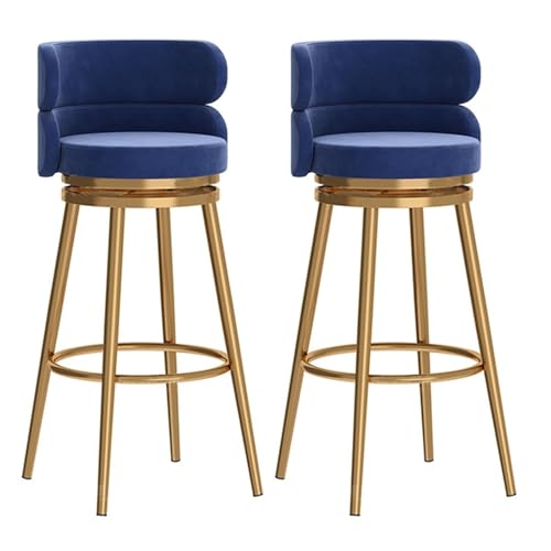 JOPUYRNMA 360° drehbare Barhocker aus Samt, 2er-Set, Moderne gepolsterte Barhocker in Küchenthekenhöhe, Barstühle mit Metallrahmen for Bar, Zuhause, Pub, Esszimmer(Gold Blue,65cm) von JOPUYRNMA