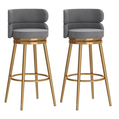 JOPUYRNMA 360° drehbare Barhocker aus Samt, 2er-Set, Moderne gepolsterte Barhocker in Küchenthekenhöhe, Barstühle mit Metallrahmen for Bar, Zuhause, Pub, Esszimmer(Gold Gray,65cm) von JOPUYRNMA