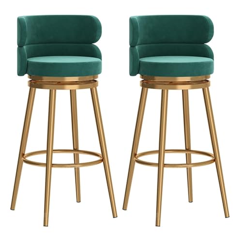 JOPUYRNMA 360° drehbare Barhocker aus Samt, 2er-Set, Moderne gepolsterte Barhocker in Küchenthekenhöhe, Barstühle mit Metallrahmen for Bar, Zuhause, Pub, Esszimmer(Gold Green,65cm) von JOPUYRNMA