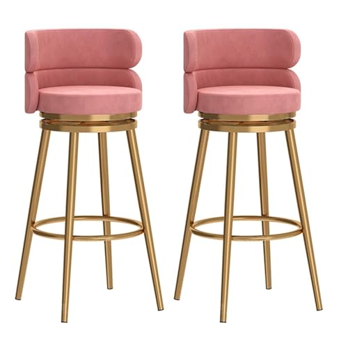 JOPUYRNMA 360° drehbare Barhocker aus Samt, 2er-Set, Moderne gepolsterte Barhocker in Küchenthekenhöhe, Barstühle mit Metallrahmen for Bar, Zuhause, Pub, Esszimmer(Gold Pink,65cm) von JOPUYRNMA