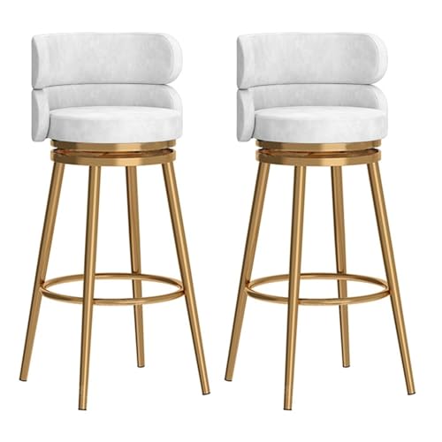 JOPUYRNMA 360° drehbare Barhocker aus Samt, 2er-Set, Moderne gepolsterte Barhocker in Küchenthekenhöhe, Barstühle mit Metallrahmen for Bar, Zuhause, Pub, Esszimmer(Gold White,65cm) von JOPUYRNMA
