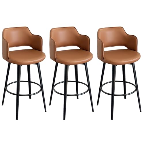 JOPUYRNMA 360° drehbare Barhocker mit Rückenlehne und Metallbeinen, Barhocker in Thekenhöhe, 3er-Set, weiche Barstühle aus PU-Leder for die Kücheninsel(Brown,75cm) von JOPUYRNMA