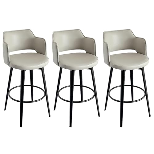 JOPUYRNMA 360° drehbare Barhocker mit Rückenlehne und Metallbeinen, Barhocker in Thekenhöhe, 3er-Set, weiche Barstühle aus PU-Leder for die Kücheninsel(Gray 1,65cm) von JOPUYRNMA