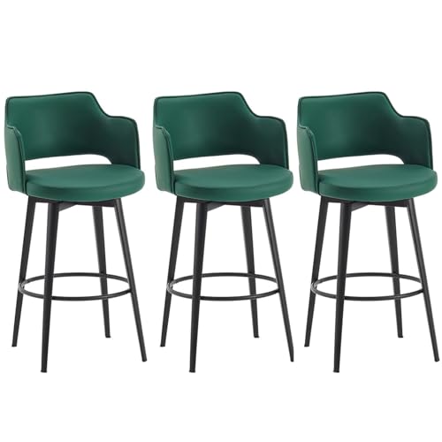 JOPUYRNMA 360° drehbare Barhocker mit Rückenlehne und Metallbeinen, Barhocker in Thekenhöhe, 3er-Set, weiche Barstühle aus PU-Leder for die Kücheninsel(Green,65cm) von JOPUYRNMA