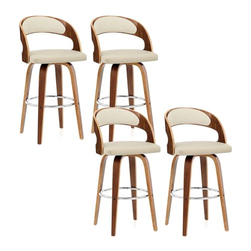 JOPUYRNMA Barhocker aus Massivholz, 360° drehbar, 4er-Set, Barhocker in Thekenhöhe mit Kunstledersitz, Barstühle for Kücheninsel, 65 cm Sitzhöhe(White) von JOPUYRNMA
