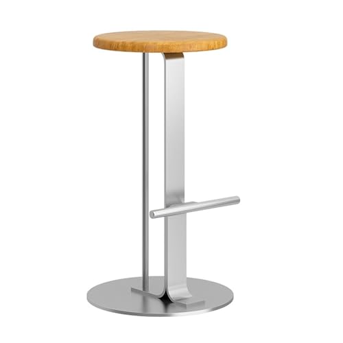 JOPUYRNMA Barhocker aus Massivholz, runde Küchenhocker mit Fußstütze, Barstühle mit stabilem Eisenrahmen for das Esszimmer(Teak,65cm) von JOPUYRNMA