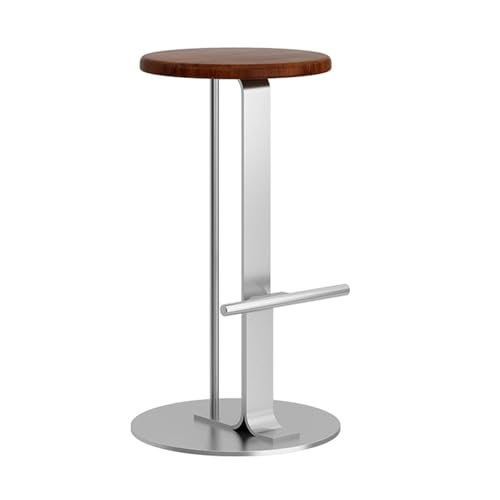 JOPUYRNMA Barhocker aus Massivholz, runde Küchenhocker mit Fußstütze, Barstühle mit stabilem Eisenrahmen for das Esszimmer(Walnut,65cm) von JOPUYRNMA