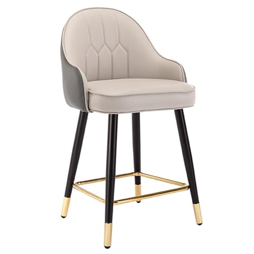 JOPUYRNMA Barhocker aus Nappaleder, Barhocker in Thekenhöhe for Kücheninseln, gepolsterter Barstuhl mit Rückenlehne und Fußstütze for Bar, Esszimmer(Gray Khaki,55cm) von JOPUYRNMA