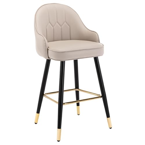 JOPUYRNMA Barhocker aus Nappaleder, Barhocker in Thekenhöhe for Kücheninseln, gepolsterter Barstuhl mit Rückenlehne und Fußstütze for Bar, Esszimmer(Khaki,75cm) von JOPUYRNMA