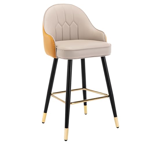 JOPUYRNMA Barhocker aus Nappaleder, Barhocker in Thekenhöhe for Kücheninseln, gepolsterter Barstuhl mit Rückenlehne und Fußstütze for Bar, Esszimmer(Orange Khaki,75cm) von JOPUYRNMA