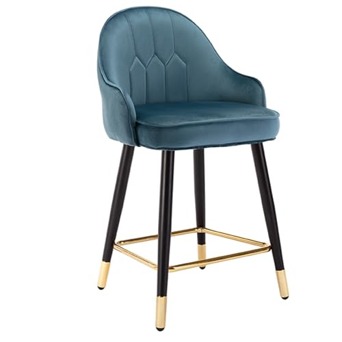 JOPUYRNMA Barhocker aus Nappaleder, Barhocker in Thekenhöhe for Kücheninseln, gepolsterter Barstuhl mit Rückenlehne und Fußstütze for Bar, Esszimmer(Velvet Blue,55cm) von JOPUYRNMA