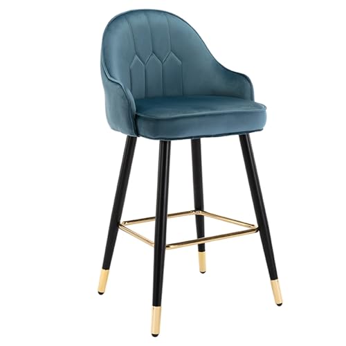 JOPUYRNMA Barhocker aus Nappaleder, Barhocker in Thekenhöhe for Kücheninseln, gepolsterter Barstuhl mit Rückenlehne und Fußstütze for Bar, Esszimmer(Velvet Blue,65cm) von JOPUYRNMA
