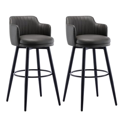 JOPUYRNMA Barhocker aus PU-Leder, 2er-Set, drehbare Barhocker in Thekenhöhe, Barstühle mit Metallbeinen, for Kücheninsel-Restaurants(Gray,75cm) von JOPUYRNMA