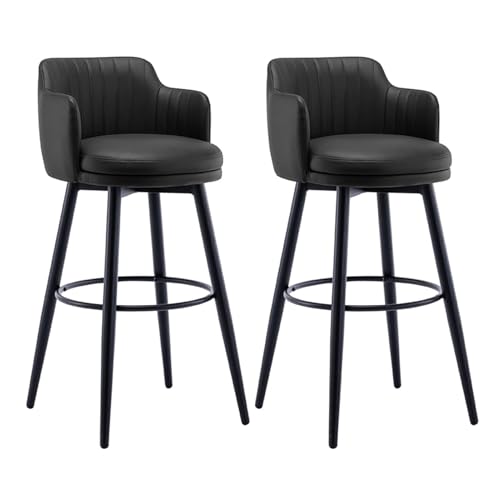 JOPUYRNMA Barhocker aus PU-Leder, 2er-Set, drehbare Barhocker in Thekenhöhe, Barstühle mit Rückenlehne und Metallrahmen, for Küchenthekenrestaurants(Black,82cm) von JOPUYRNMA