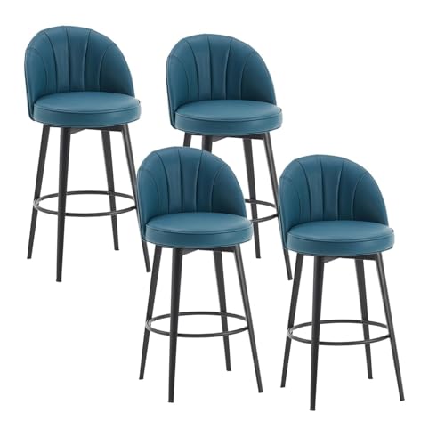 JOPUYRNMA Barhocker aus PU-Leder, 4er-Set, 360° drehbare Barhocker in Thekenhöhe, gepolsterte Barstühle mit Rückenlehne und Stahlbeinen, for Küchentheke, Restaurant, Lounge, Pub(Blue,57cm) von JOPUYRNMA