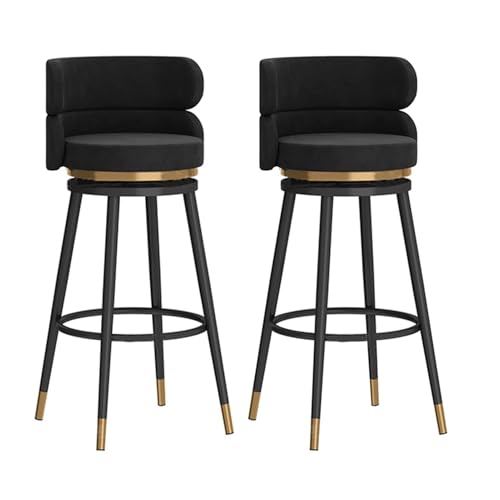 JOPUYRNMA Barhocker aus Samt, 2er-Set, 360° drehbare Barhocker in Thekenhöhe, Moderne gepolsterte Barstühle mit Metallrahmen/-lehne for Kücheninsel, Zuhause, Pub, Esszimmer(Black Black,65cm) von JOPUYRNMA