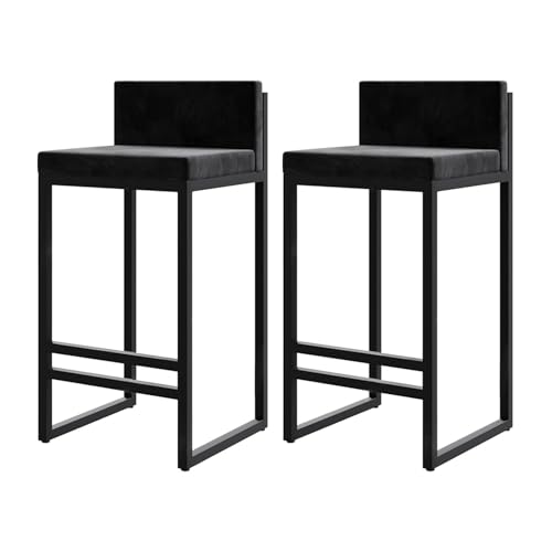 JOPUYRNMA Barhocker in Thekenhöhe, 2er-Set, gepolsterte Barhocker aus Samt mit niedriger Rückenlehne, Barstuhl for Kücheninseln mit Metallbeinen, for das Frühstück zu Hause(Black,75cm) von JOPUYRNMA