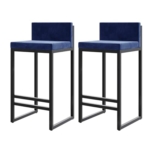 JOPUYRNMA Barhocker in Thekenhöhe, 2er-Set, gepolsterte Barhocker aus Samt mit niedriger Rückenlehne, Barstuhl for Kücheninseln mit Metallbeinen, for das Frühstück zu Hause(Blue,75cm) von JOPUYRNMA