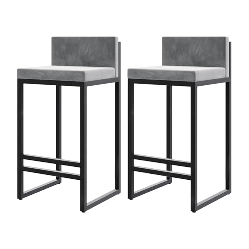 JOPUYRNMA Barhocker in Thekenhöhe, 2er-Set, gepolsterte Barhocker aus Samt mit niedriger Rückenlehne, Barstuhl for Kücheninseln mit Metallbeinen, for das Frühstück zu Hause(Gray,65cm) von JOPUYRNMA