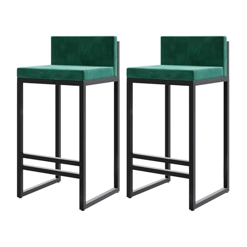 JOPUYRNMA Barhocker in Thekenhöhe, 2er-Set, gepolsterte Barhocker aus Samt mit niedriger Rückenlehne, Barstuhl for Kücheninseln mit Metallbeinen, for das Frühstück zu Hause(Green,75cm) von JOPUYRNMA