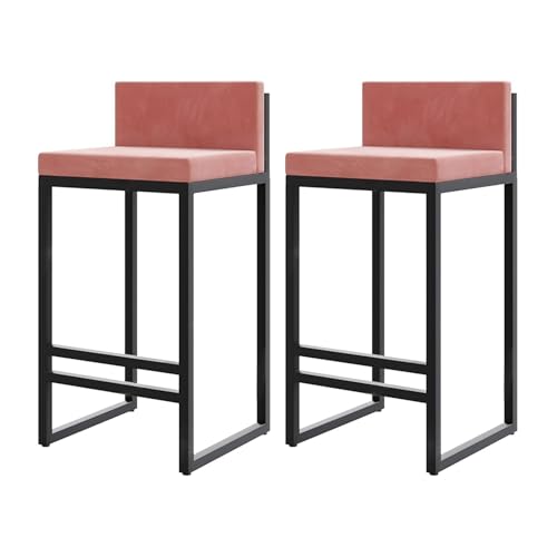 JOPUYRNMA Barhocker in Thekenhöhe, 2er-Set, gepolsterte Barhocker aus Samt mit niedriger Rückenlehne, Barstuhl for Kücheninseln mit Metallbeinen, for das Frühstück zu Hause(Pink,65cm) von JOPUYRNMA