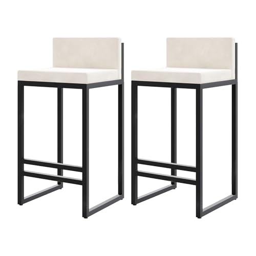 JOPUYRNMA Barhocker in Thekenhöhe, 2er-Set, gepolsterte Barhocker aus Samt mit niedriger Rückenlehne, Barstuhl for Kücheninseln mit Metallbeinen, for das Frühstück zu Hause(White,65cm) von JOPUYRNMA