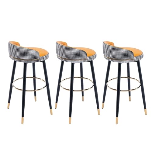 JOPUYRNMA Drehbare Barhocker, 3er-Set, Barhocker in Thekenhöhe mit Rückenlehne und Metallbeinen, gepolsterte Barstühle aus Leder for das Frühstück in Kücheninselrestaurants(Cloth and Orange pu,80cm) von JOPUYRNMA