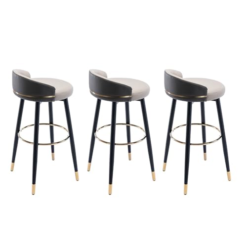 JOPUYRNMA Drehbare Barhocker, 3er-Set, Barhocker in Thekenhöhe mit Rückenlehne und Metallbeinen, gepolsterte Barstühle aus Leder for das Frühstück in Kücheninselrestaurants(Deep Gray,72cm) von JOPUYRNMA