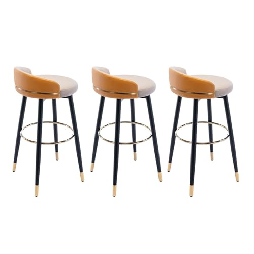 JOPUYRNMA Drehbare Barhocker, 3er-Set, Barhocker in Thekenhöhe mit Rückenlehne und Metallbeinen, gepolsterte Barstühle aus Leder for das Frühstück in Kücheninselrestaurants(Orange Khaki,80cm) von JOPUYRNMA